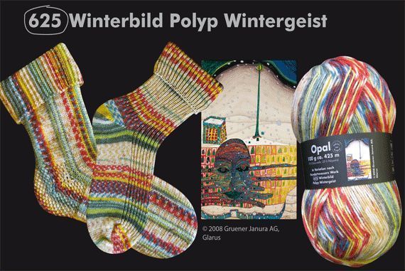 Opal 4-fädig HundertwasserWinterbild Polyp Wintergeist